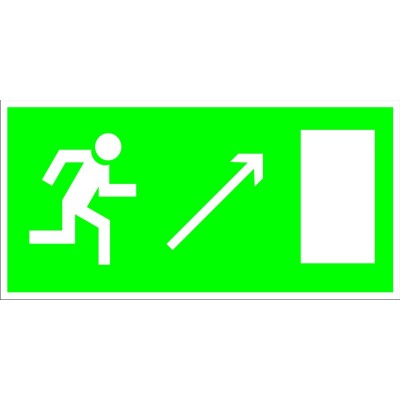 Направление к эвакуационному выходу направо вверх, табличка светонакопительная