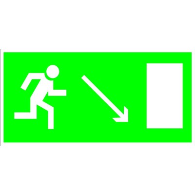 Направление к эвакуационному выходны направо вниз, табличка светонакопительная