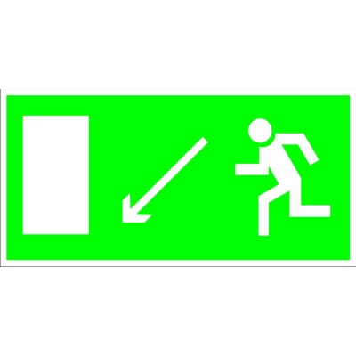 Направление к эвакуационному выходу налево вниз, табличка